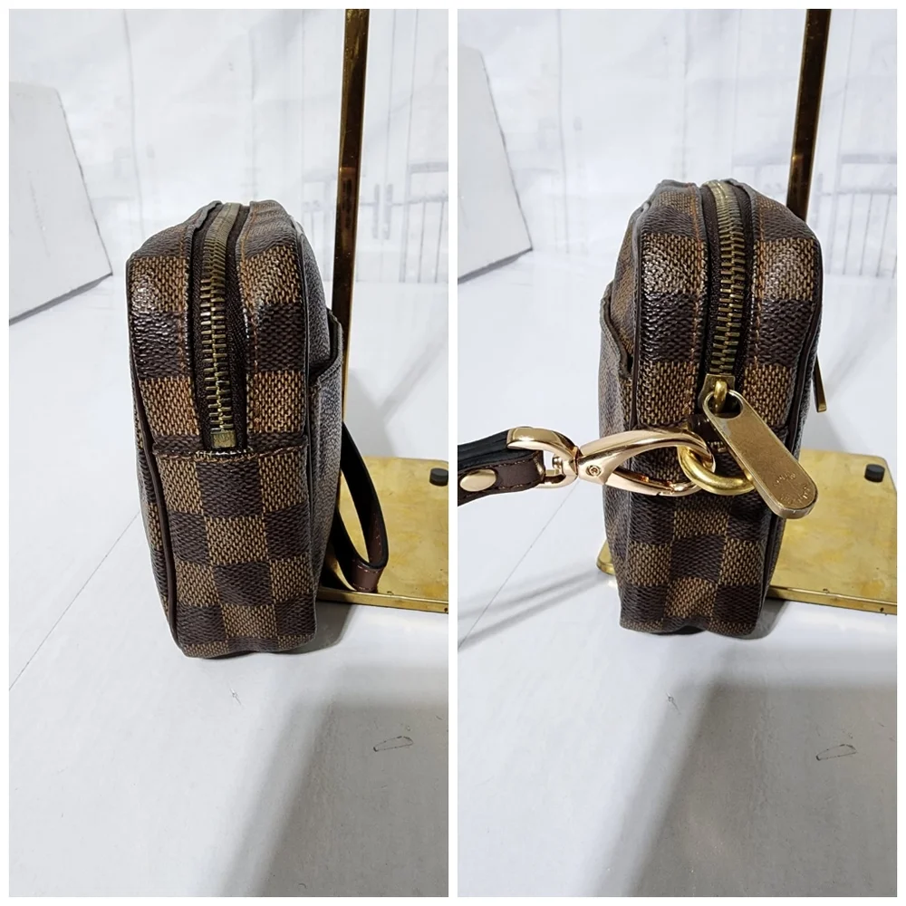 Louis Vuitton Damier Ebene Billets Macao Wristlet Brown